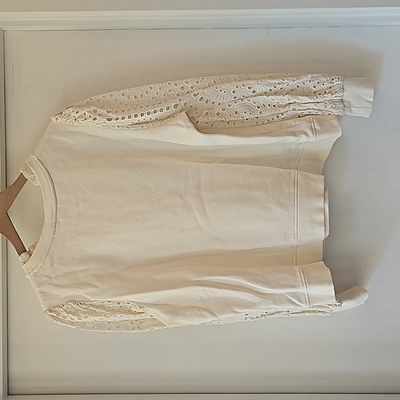Boden off-white sweater with broderie anglaise sleeves US size 14 - Picture 2 of 10